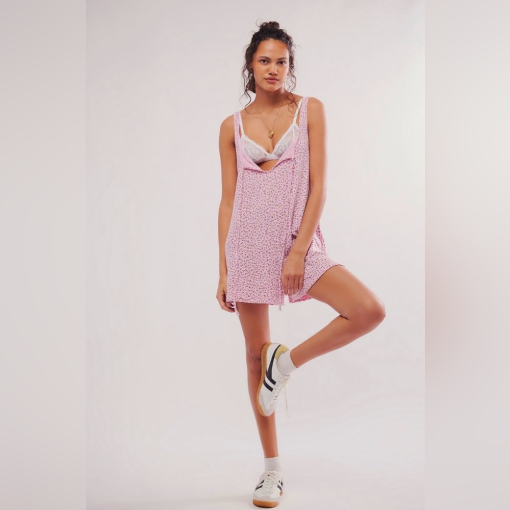 Free People Pink Chemise with Spaghetti Straps and V-Neckline